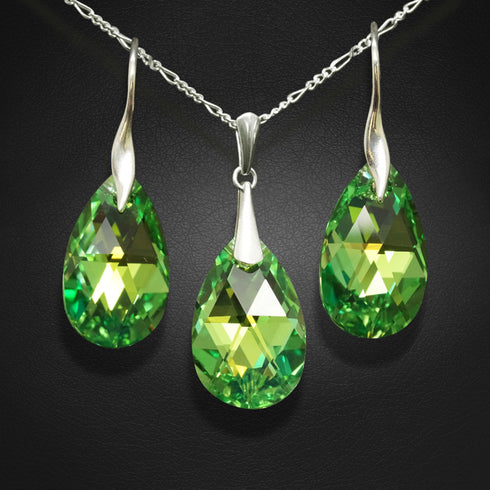 Sudraba komplekts "Baroka (Peridot AB)" ar Swarovski™ kristāliem